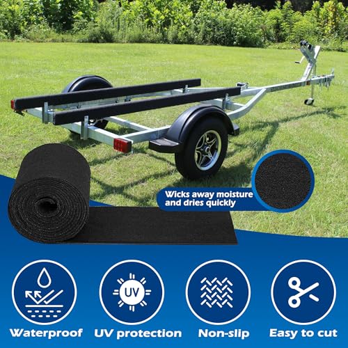 Black 50FT x 12in Marine Boat Trailer Bunk Carpet - Extra Thick 25oz Waterproof UV-Resistant