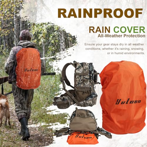 YVLEEN Forest Shadow Green Camo Hunting Backpack with Rifle & Bow Carry, Detachable Waist Pack