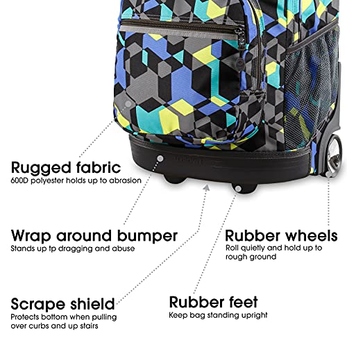 Kids Rolling Backpack with Wheels - J World Sunrise Cubes, 18x13x9 Inches, School & Travel Bag