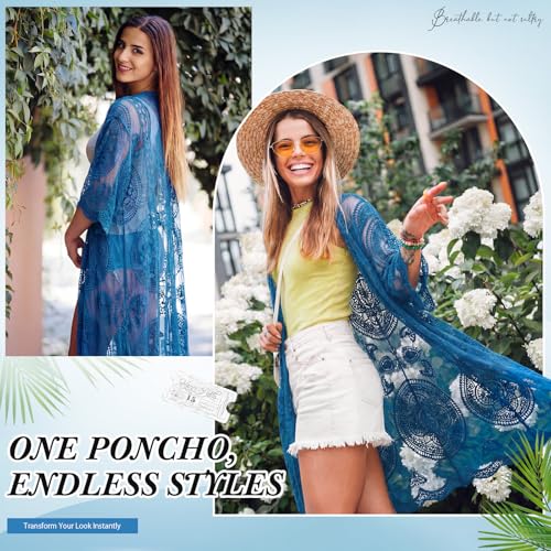 Denim Blue Lace Kimono Cardigan for Women - Stylish & Comfortable