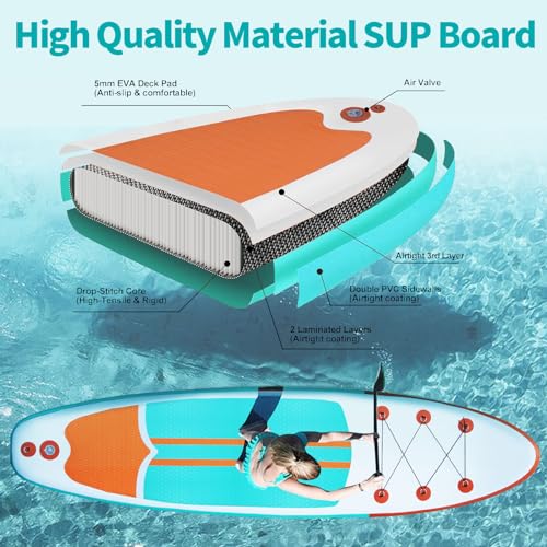Inflatable Stand Up Paddle Board with Accessories - 10'4" Adult & Youth Water Sport Board