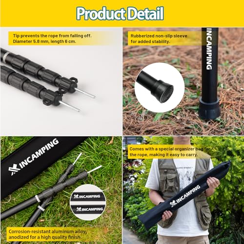 Adjustable Heavy Duty Tarp Poles 7.6FT - Aluminum Tent Poles for Camping & Outdoor Shelter - 4 Pack