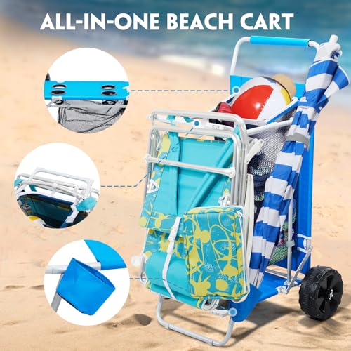 Old Bahama Bay 2-in-1 Beach Cart with Big Wheels, Folding Utility Wagon, Blue