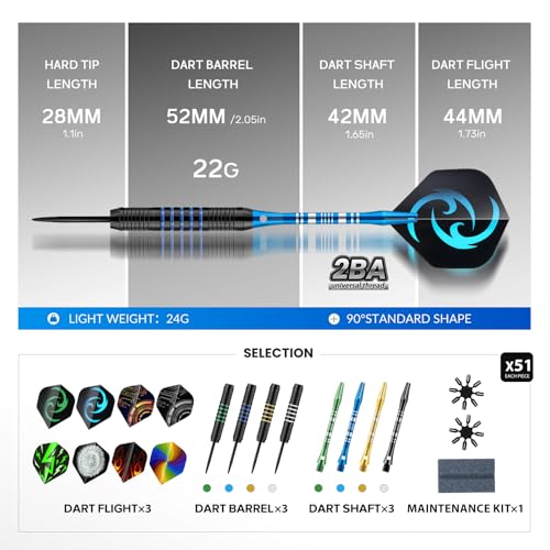 24g Steel Tip Darts Set with Aluminum Shafts & Sharpener - Professional Dart Kit for Adults
