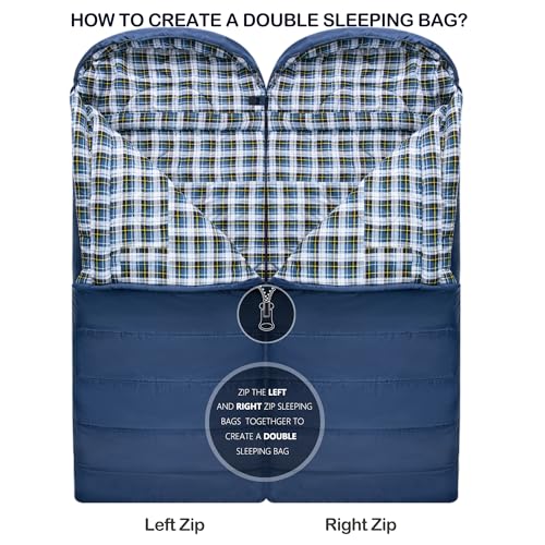 HiZYNICE XXL Cold Weather Sleeping Bag for Adults - Blue, Right Zip