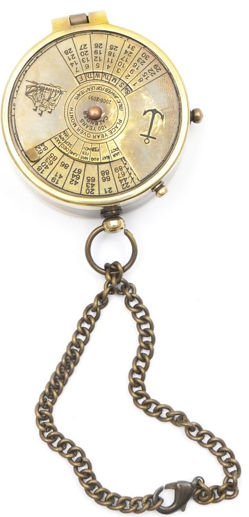 Pocket Calendar Compass – Engraved Brass Nautical Compass for Camping, Travel, Boating, and Home Decor – Gifts for Kids, Teens & Family
