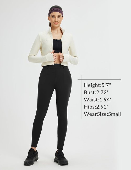 baleaf Womens Fleece Lined Leggings 4 Pockets Warm Thermal Winter Insulated Petite Pants Snow Cold Gear Black M