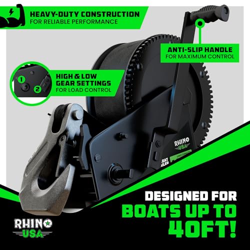Black Rhino USA 2-Speed Boat Trailer Winch - Corrosion-Resistant Heavy Duty Handle