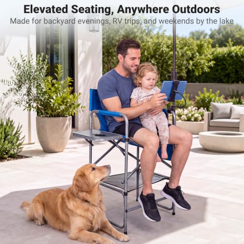 Tall Foldable Camping Chair with Tablet Holder and Side Table