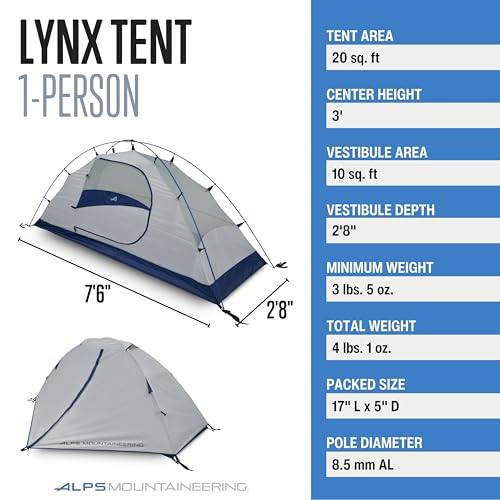 ALPS Mountaineering Lynx 1-Person Backpacking Tent - Gray/Navy Lightweight & Weatherproof
