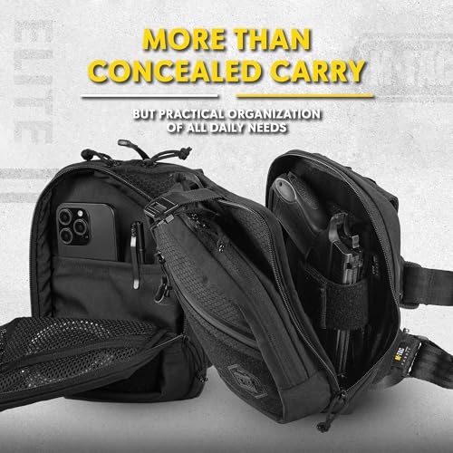 M-Tac Elite Sling Bag Black Hex Loop - EDC Tactical Crossbody CCW Chest Pack
