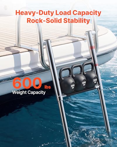 VEVOR 3 Steps Stainless Steel Boat Ladder - Telescoping Folding Swim Deck Accessory