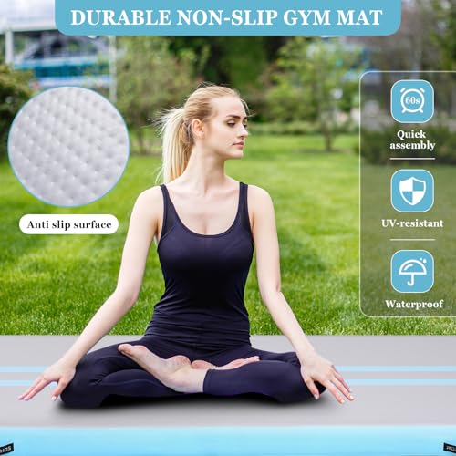 ROMELANDS Mint Green Inflatable Air Gymnastics Tumble Track Mat 10ft with Electric Pump