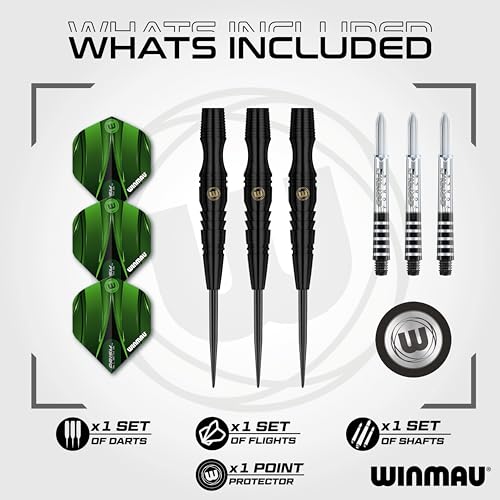 Winmau Sniper Black 26g Steel Tip Darts - 90% Tungsten, Prism Technology