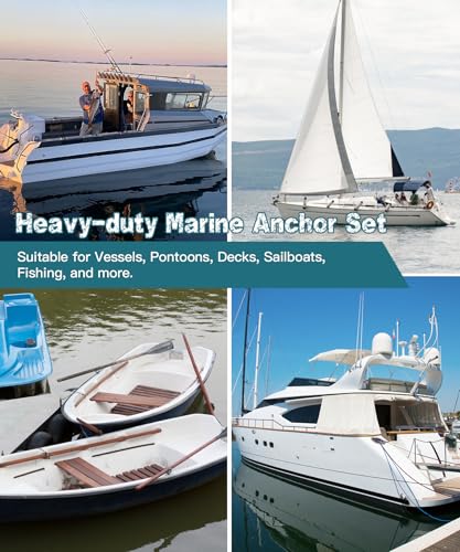 10 lb Galvanized Boat Anchor Kit with Chain Rope & Shackles for 16-26 ft Boats - Heavy Duty