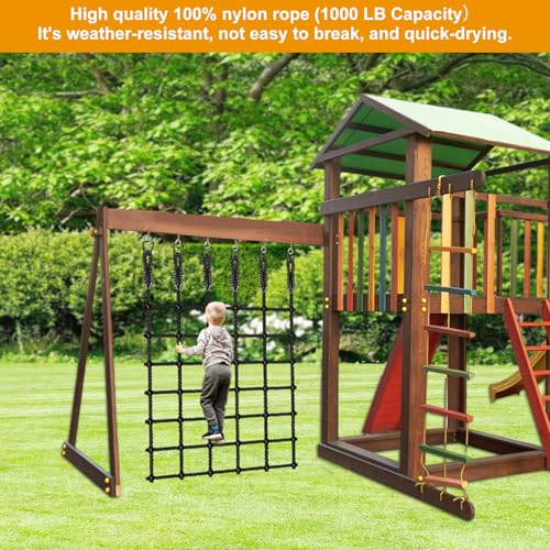 Black 49 x 77 Inch Heavy Duty Climbing Cargo Net for Outdoor Play Kids & Adults