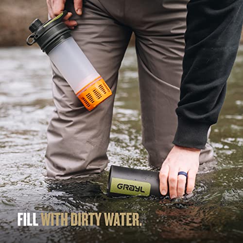 GRAYL GeoPress 24 oz Water Purifier Bottle Black Camo - Portable Water Filter