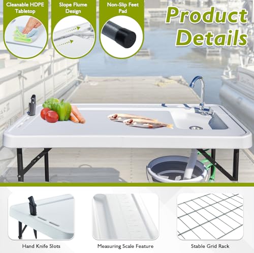 Avocahom Folding Fish Cleaning Table Portable Camping Sink with Faucet & Drain Hose - Black