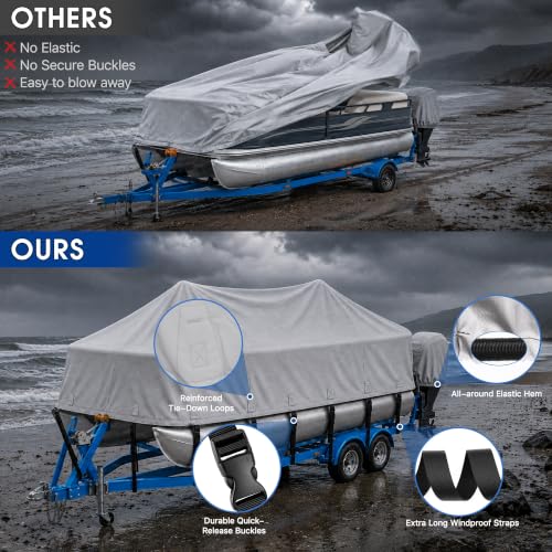 Fapaulen 1200D Waterproof Pontoon Boat Cover for 24-27 ft Boats with Support Poles