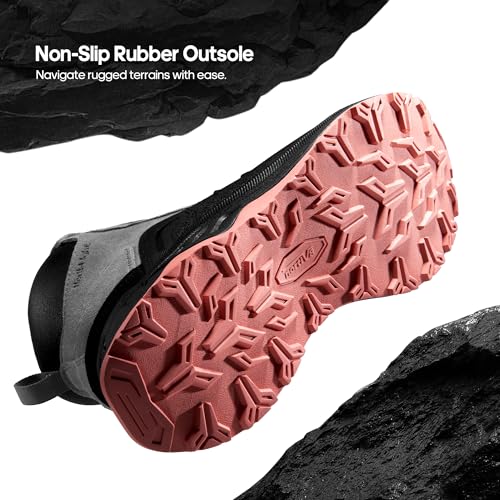 Women's Waterproof Hiking Boots - Light Grey & Pink, Outdoor Trekking Shoes
