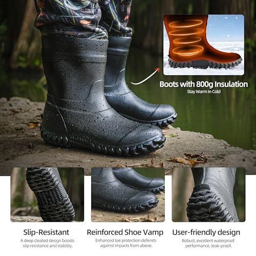 4mm Neoprene Chest Waders with Boots for Men - Waterproof Camo Fishing Gear M8/W9