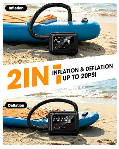 Zeentenar Electric Paddle Board Pump - Rechargeable SUP & Kayak Inflator with Auto-Off & 7 Nozzles