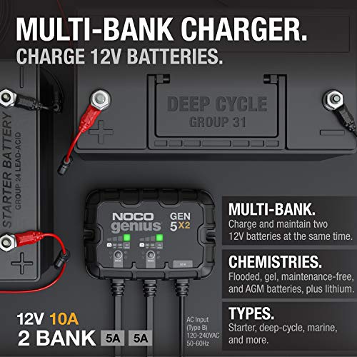 NOCO GEN5X2 12V 10A 2-Bank Marine Battery Charger & Maintainer - 5A per Bank