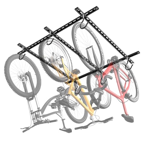 TORACK Ceiling Bike Rack for Garage - 3 Bikes Horizontal, Adjustable Overhead Bicycle Storage Hooks