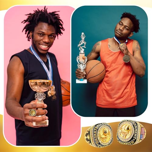 Basketball Championship Rings Bulk with Holder - 16 Pieces Award Gift