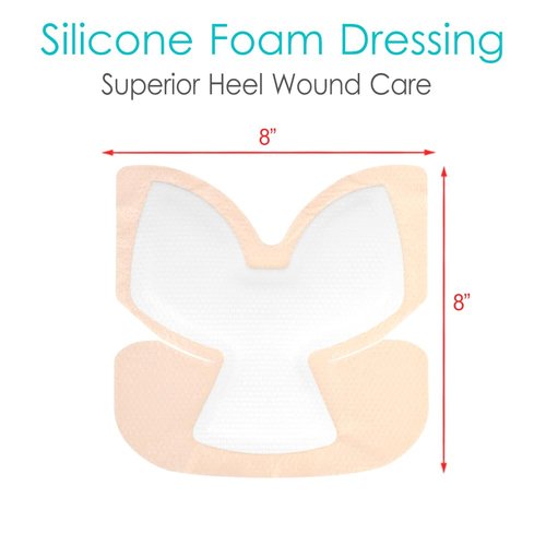 Heel Silicone Foam Dressing Wounds Bandages with Gentle Adhesive Border 8"x 8" Heel Protector Padding for Heel Ulcer Pressure Sore Foot Pain Cracked Heels(Pack of 2)