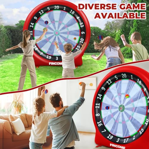 FINCOME Red 6FT Inflatable Multi-Game Dartboard with Soccer & Golf Fun