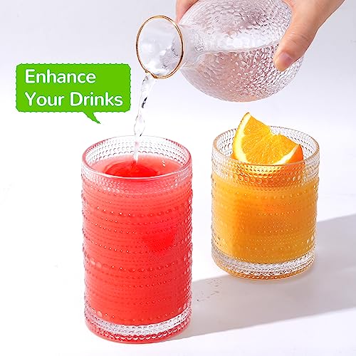 Lvtrupc Vintage Hobnail Drinking Glasses Set of 12 - 14oz & 11oz Glassware for Cocktail, Juice, Water, and More