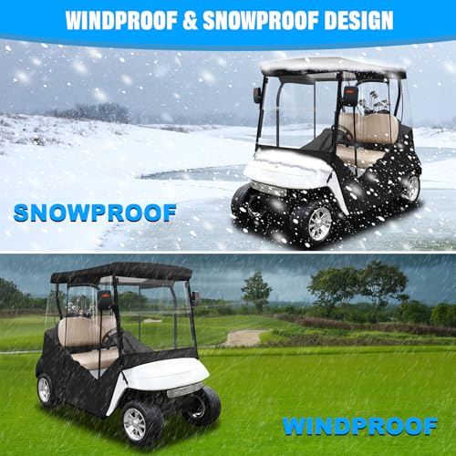 iLSKW Black 2-Passenger Golf Cart Enclosure for EZGO TXT/RXV Waterproof Cover