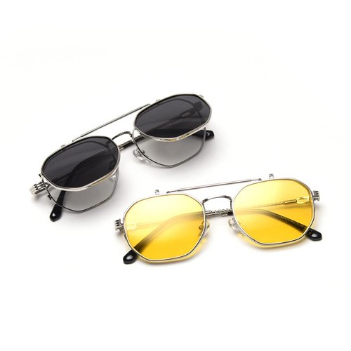 kachawoo Flip up Sunglasses for Men Polarized Clip on Sun Glasses Women Yellow Blue Shades Eyewear (silver with black)