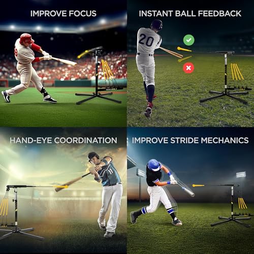 Baseball Hitting Trainer Swing Practice Equipment - Static Swing Trainer with Adjustable Height & Resistance Bands