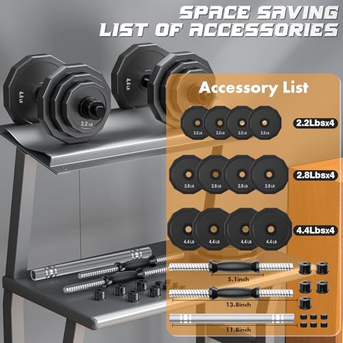 Adjustable Dumbbell Set 44 lbs (Each Dumbbell 22 lbs) Home Gym Equipment for Strength Training