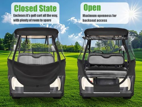 10L0L 4 Passenger Golf Cart Enclosure for Club Car DS, Driving Rain Cover (Short Roof 56-59" with Bench) Windproof Waterproof Portable 4-Sided Clear Window & Durable YKK Door Zipper (Black
