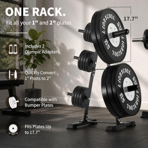 LIONSCOOL 500 lbs Heavy-Duty Weight Plate Tree Rack for 1" & 2" Plates