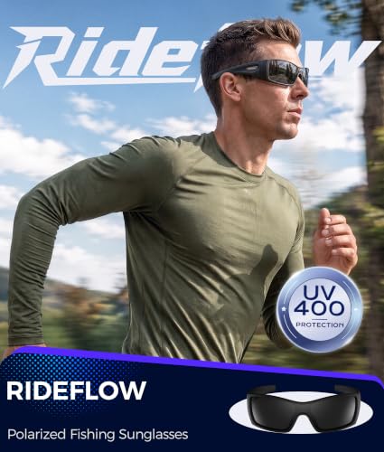 RIDEFLOW Black Grey Polarized Fishing Sunglasses with Saltwater Coating