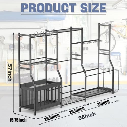 WALMANN Garage Sports Equipment Organizer Stand with Ski & Snowboard Storage