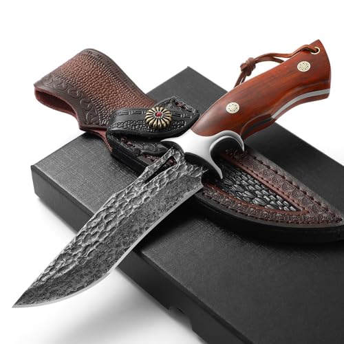 Damascus Hunting Knife VG10 67-Layer Fixed Blade with Leather Sheath - Men’s Bowie Knife