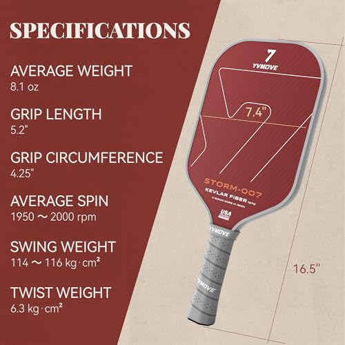 YVMOVE T700 Kevlar Carbon Fiber Pickleball Paddle - USAPA Approved, Flame Variant