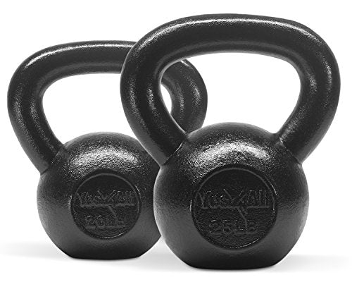 Yes4All Cast Iron Kettlebell Set 20-25 lbs, Flat Bottom & Wide Handle, Home Gym