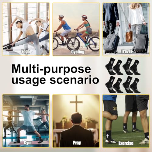 Christian Cross Print Socks 4/6 Pairs Black 4:13 Variation - Faith-Based Athletic Socks