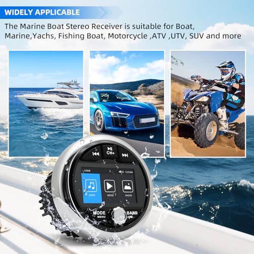 Marine Boat Stereo Receiver with 3-inch Video Display, Wireless Streaming & AM/FM Radio