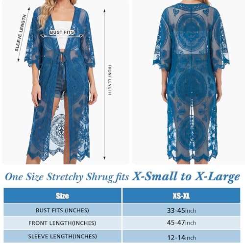Denim Blue Lace Kimono Cardigan for Women - Stylish & Comfortable