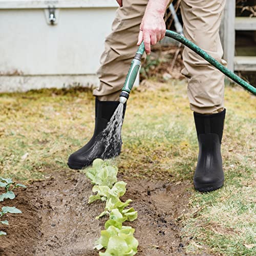 Hunthor Men's Rubber Work Boots with Steel Shank Black - 6mm Neoprene Insulated Waterproof Rain Boots for Hunting Gardening Farming Fishing - Mid Calf