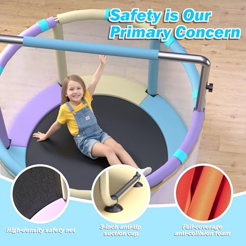 HeySky 55-Inch Kids Trampoline with Basketball Hoop & Accessories, Blue+Red, Indoor/Outdoor Safe Play