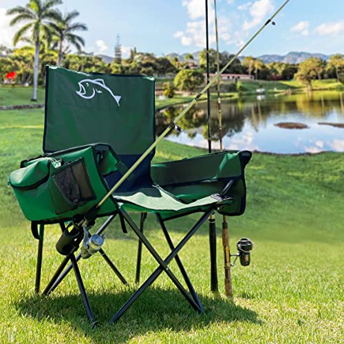 EASYGO PRODUCTS Green Portable Folding Fishing Chair with Rod Holder & Cooler