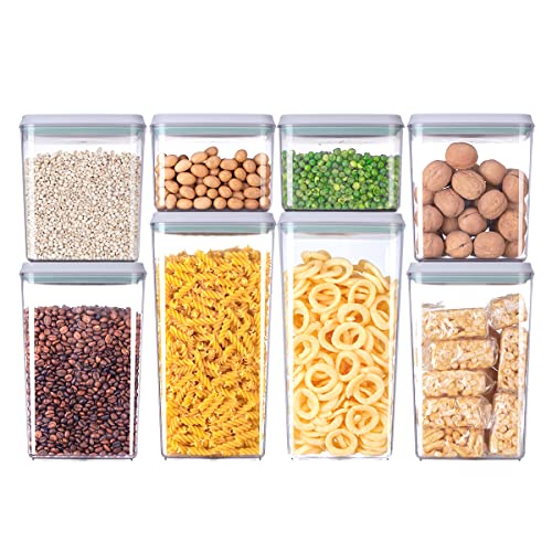 EQI 8-Piece Stackable Food Storage Containers Set with Airtight Lids for Pantry Organization